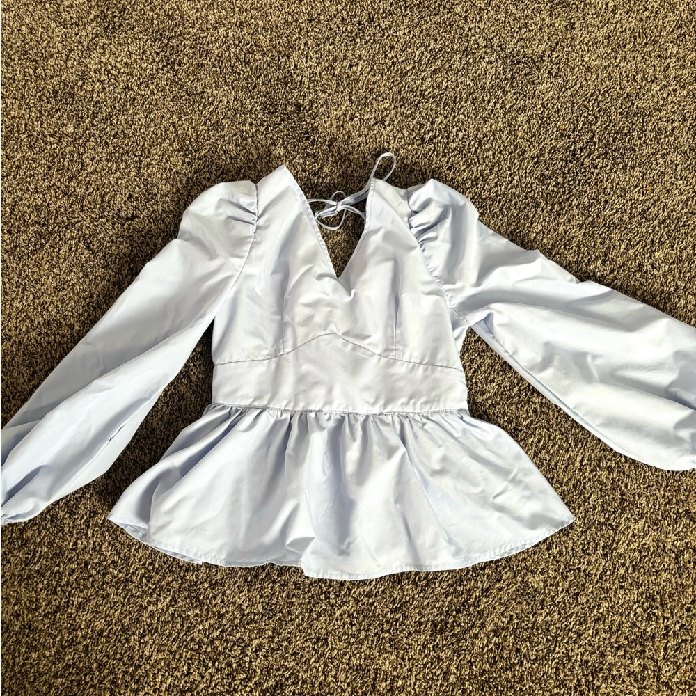 Light Blue Ruffle Shirt. Size S